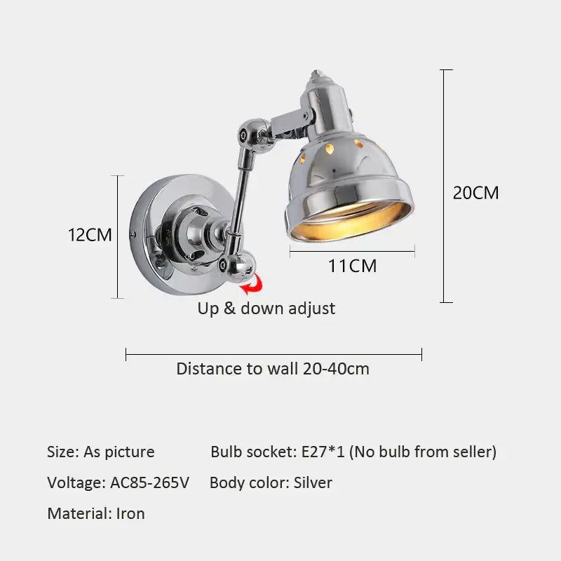 Chrome amber adjustable folding industrial wall light dining room
