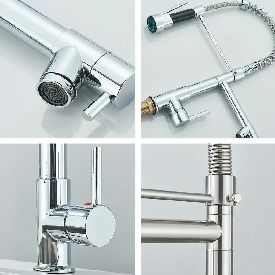 Chrome and black dual spout brass kitchen sink faucet