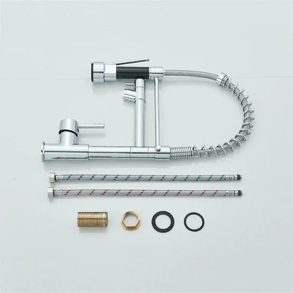 Chrome and black dual spout brass kitchen sink faucet