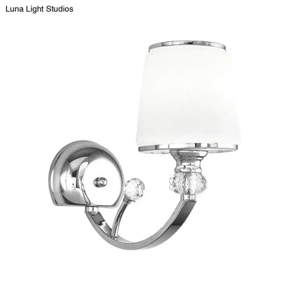 Chrome and white glass wall light fixture bedroom crystal wall lamp