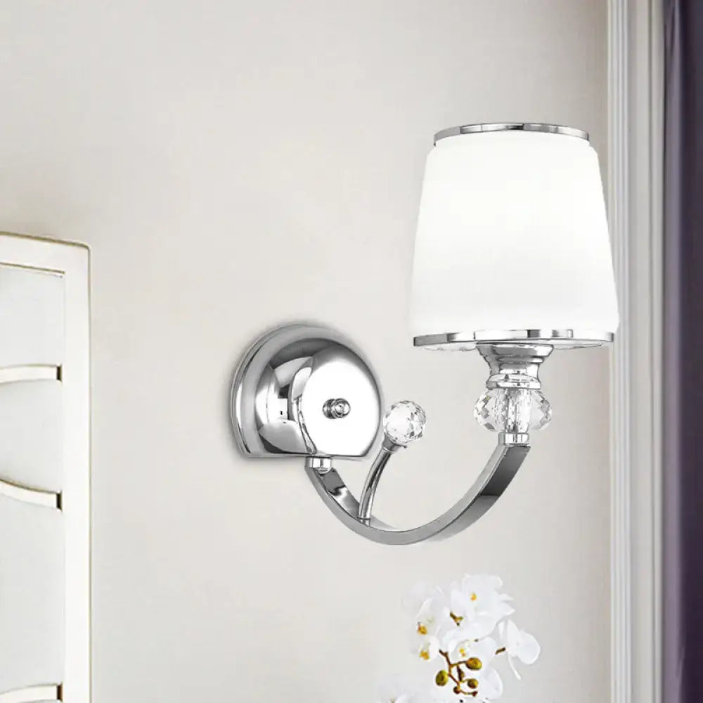 Chrome and white glass wall light fixture bedroom crystal wall lamp