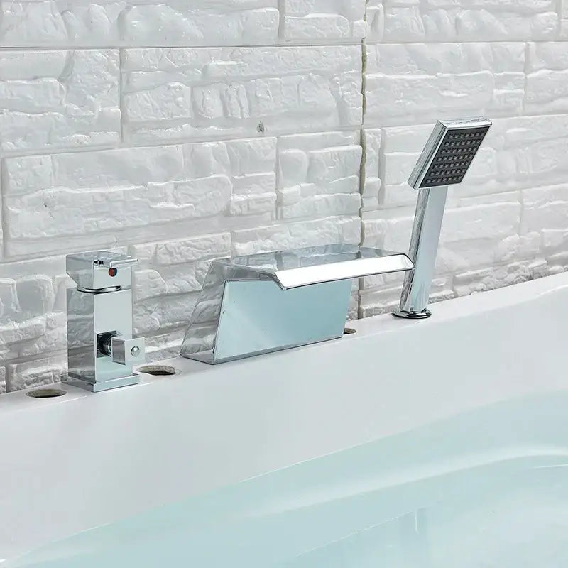 Chrome brass bathroom faucet waterfall bathtub tap with showerhead