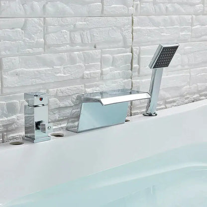 Chrome brass bathroom faucet waterfall bathtub tap with showerhead