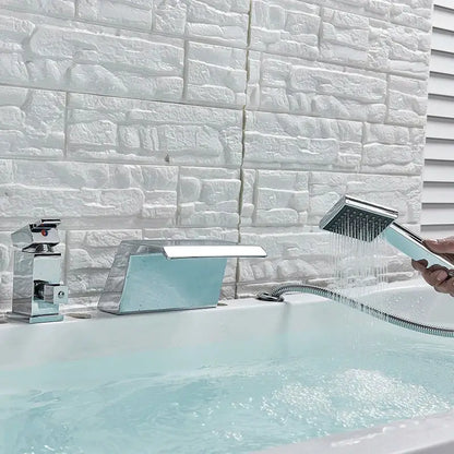 Chrome brass bathroom faucet waterfall bathtub tap with showerhead