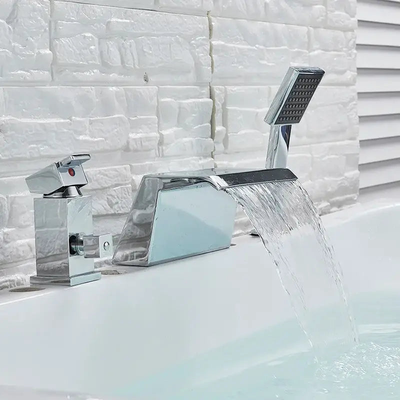 Chrome brass bathroom faucet waterfall bathtub tap with showerhead