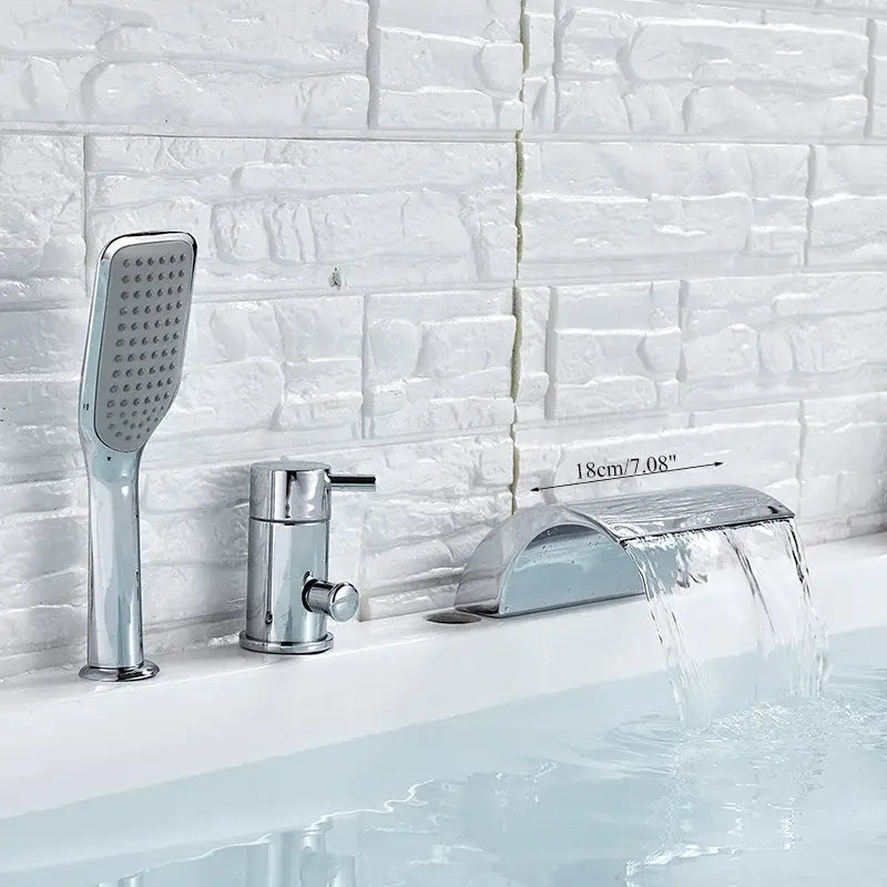 Chrome brass bathroom faucet waterfall bathtub tap with showerhead