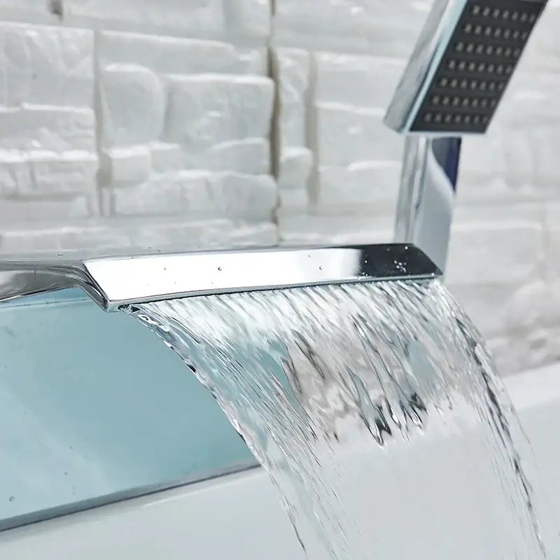 Chrome brass bathroom faucet waterfall bathtub tap with showerhead