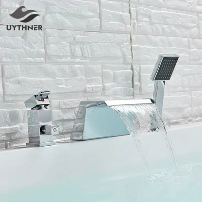 Chrome brass bathroom faucet waterfall bathtub tap with showerhead