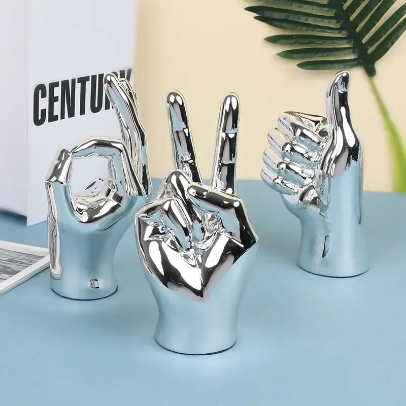Chrome ceramic love gesture figurine sculpture living room decor