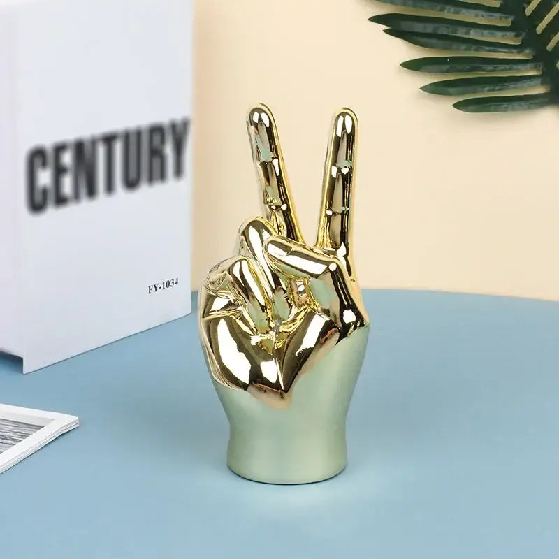 Chrome ceramic love gesture figurine sculpture living room decor