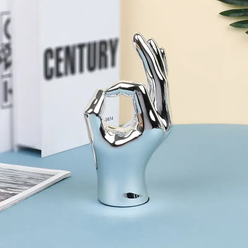 Chrome ceramic love gesture figurine sculpture living room decor