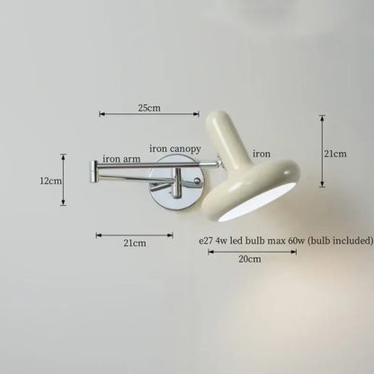 Chrome cream led swing arm wall lamp for bedroom with pull chain