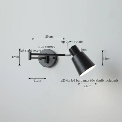 Chrome cream led swing arm wall lamp for bedroom with pull chain