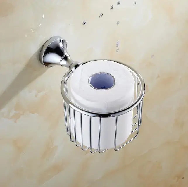 Chrome crystal bathroom set wire basket toilet paper holder