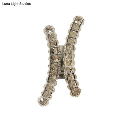 Chrome curvy crystal prism wall sconce for living room