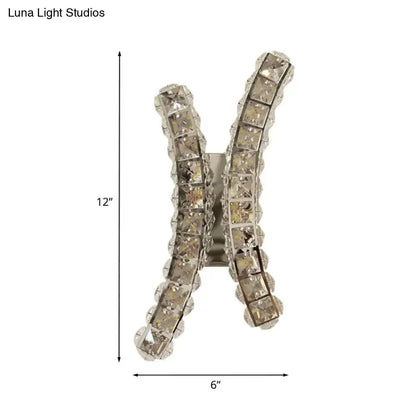 Chrome curvy crystal prism wall sconce for living room