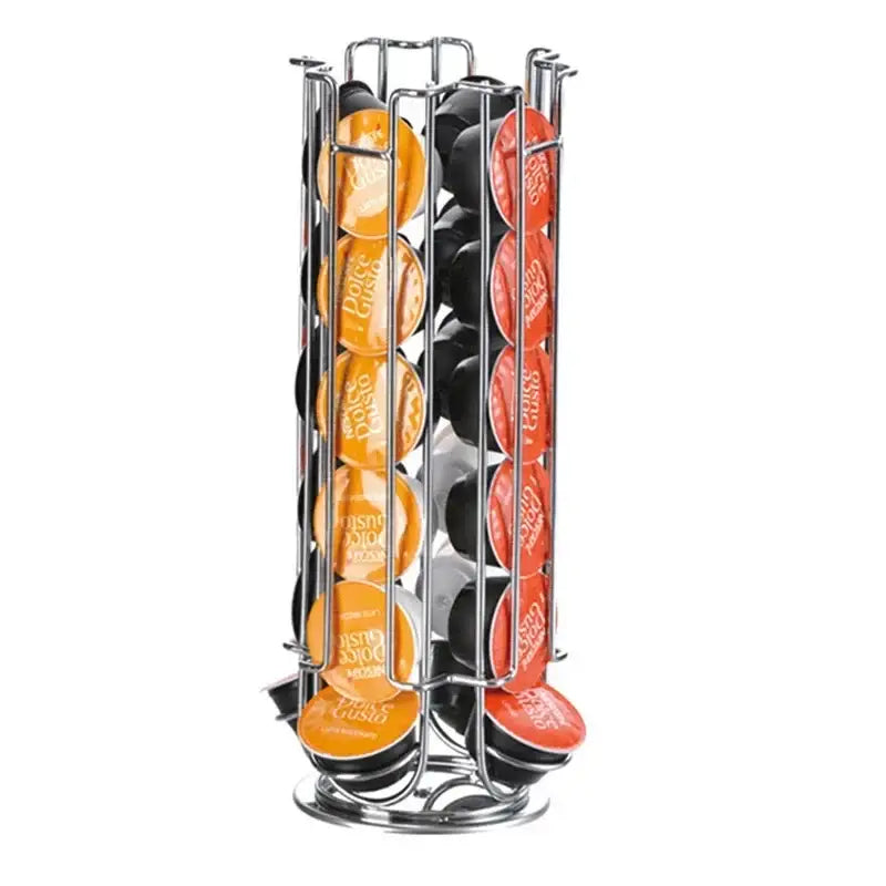 Chrome cylindrical coffee pod holder – kitchen capsule organizer