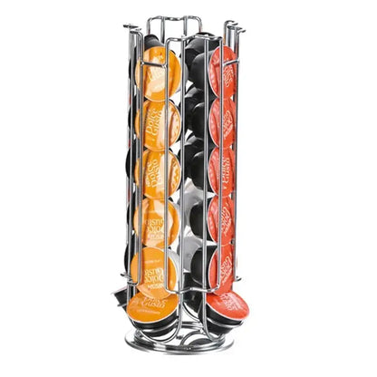 Chrome cylindrical coffee pod holder – kitchen capsule organizer