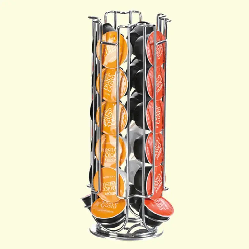 Chrome cylindrical coffee pod holder – kitchen capsule organizer