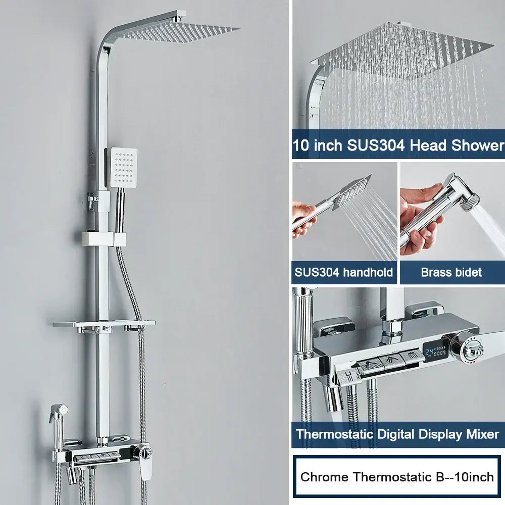 Chrome digital display shower system with tub spout bathroom