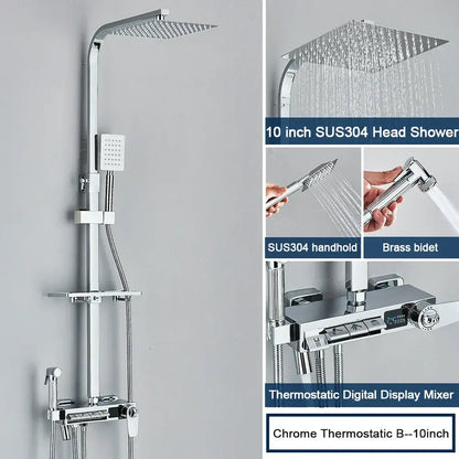 Chrome digital display shower system with tub spout bathroom