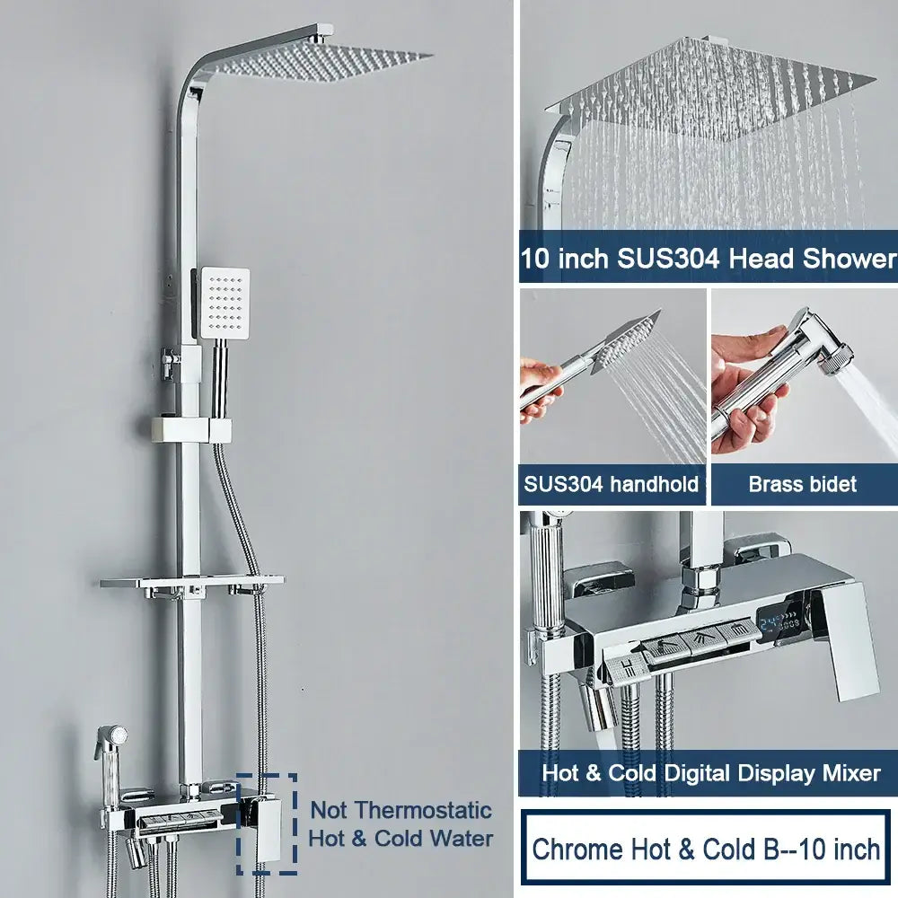 Chrome digital display shower system with tub spout bathroom