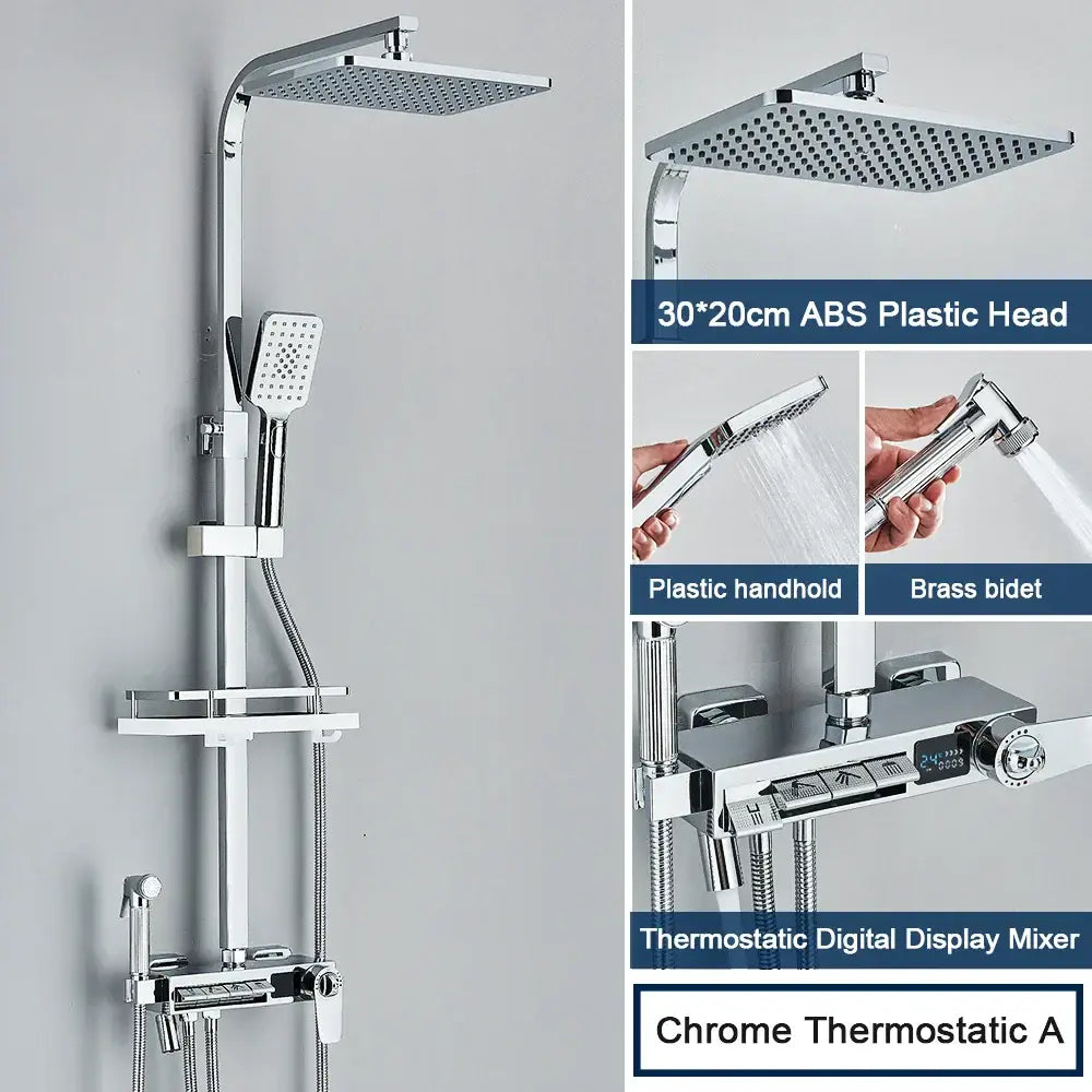 Chrome digital display shower system with tub spout bathroom