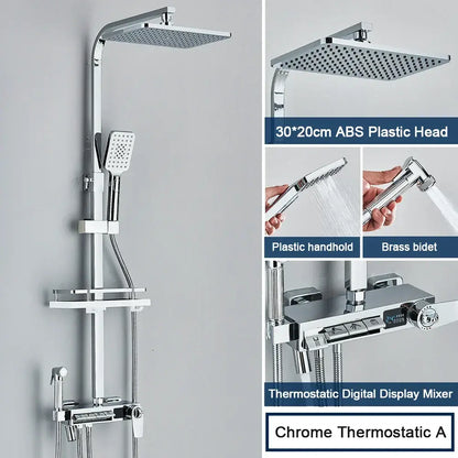 Chrome digital display shower system with tub spout bathroom