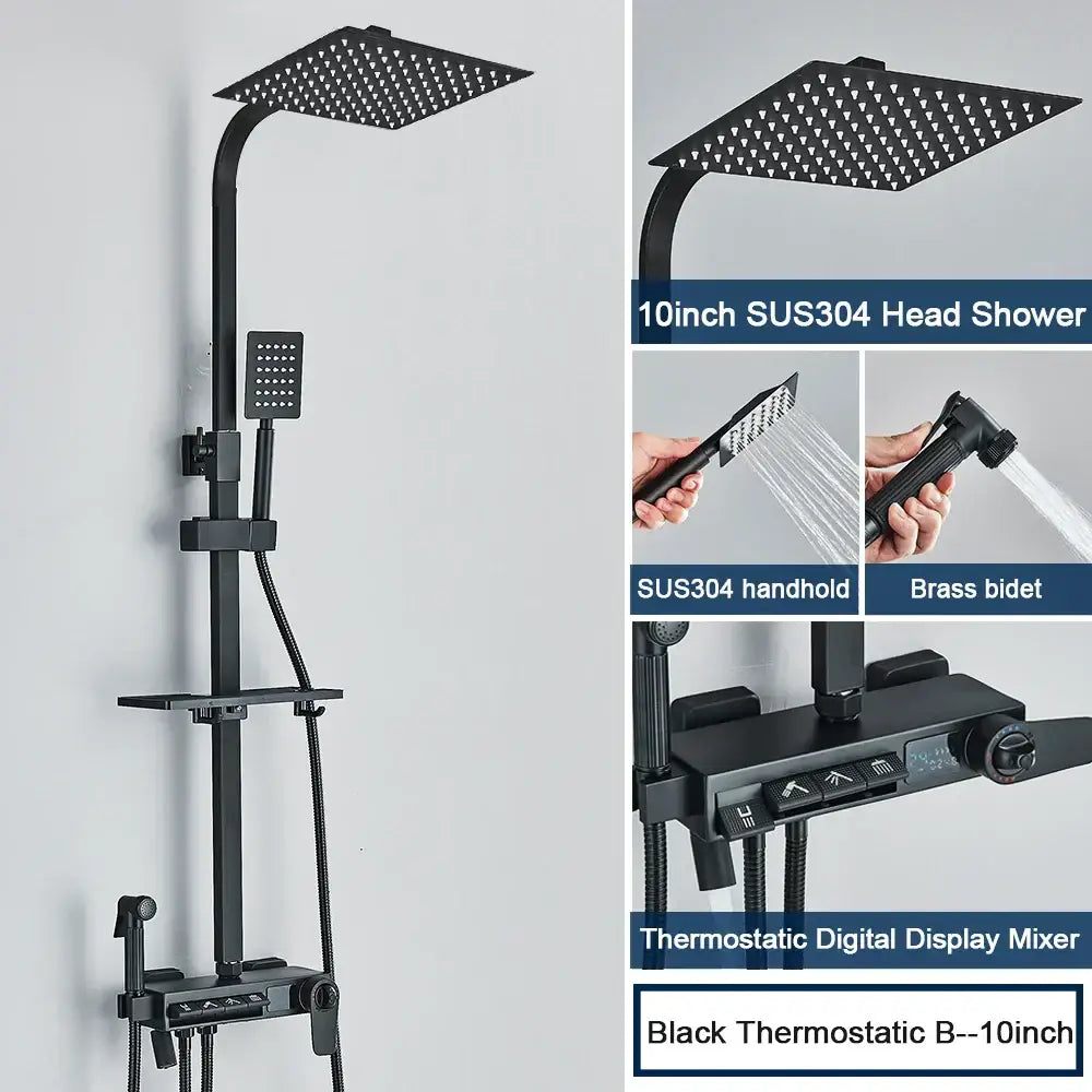 Chrome digital display shower system with tub spout bathroom