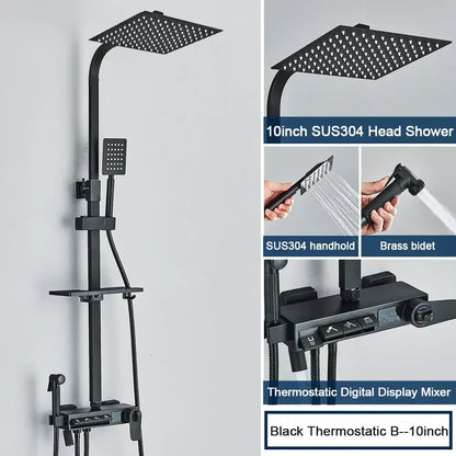Chrome digital display shower system with tub spout bathroom