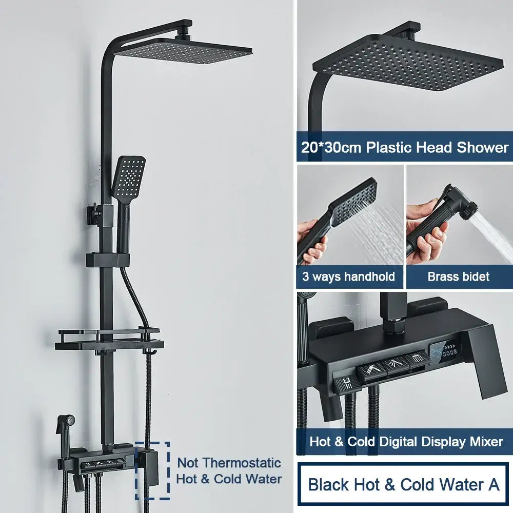 Chrome digital display shower system with tub spout bathroom