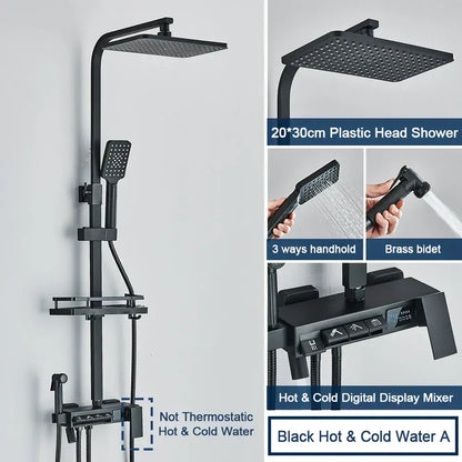 Chrome digital display shower system with tub spout bathroom