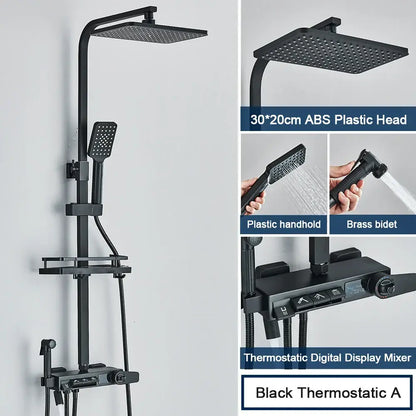 Chrome digital display shower system with tub spout bathroom