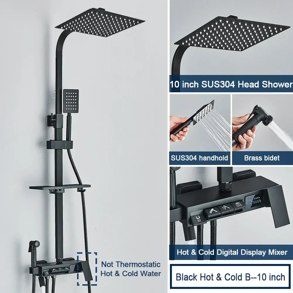 Chrome digital display shower system with tub spout bathroom
