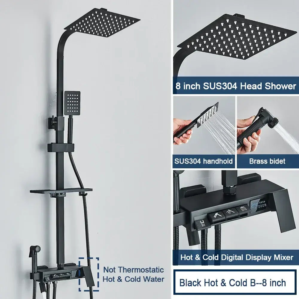 Chrome digital display shower system with tub spout bathroom
