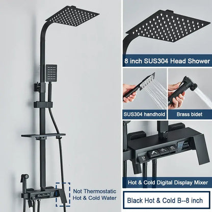Chrome digital display shower system with tub spout bathroom