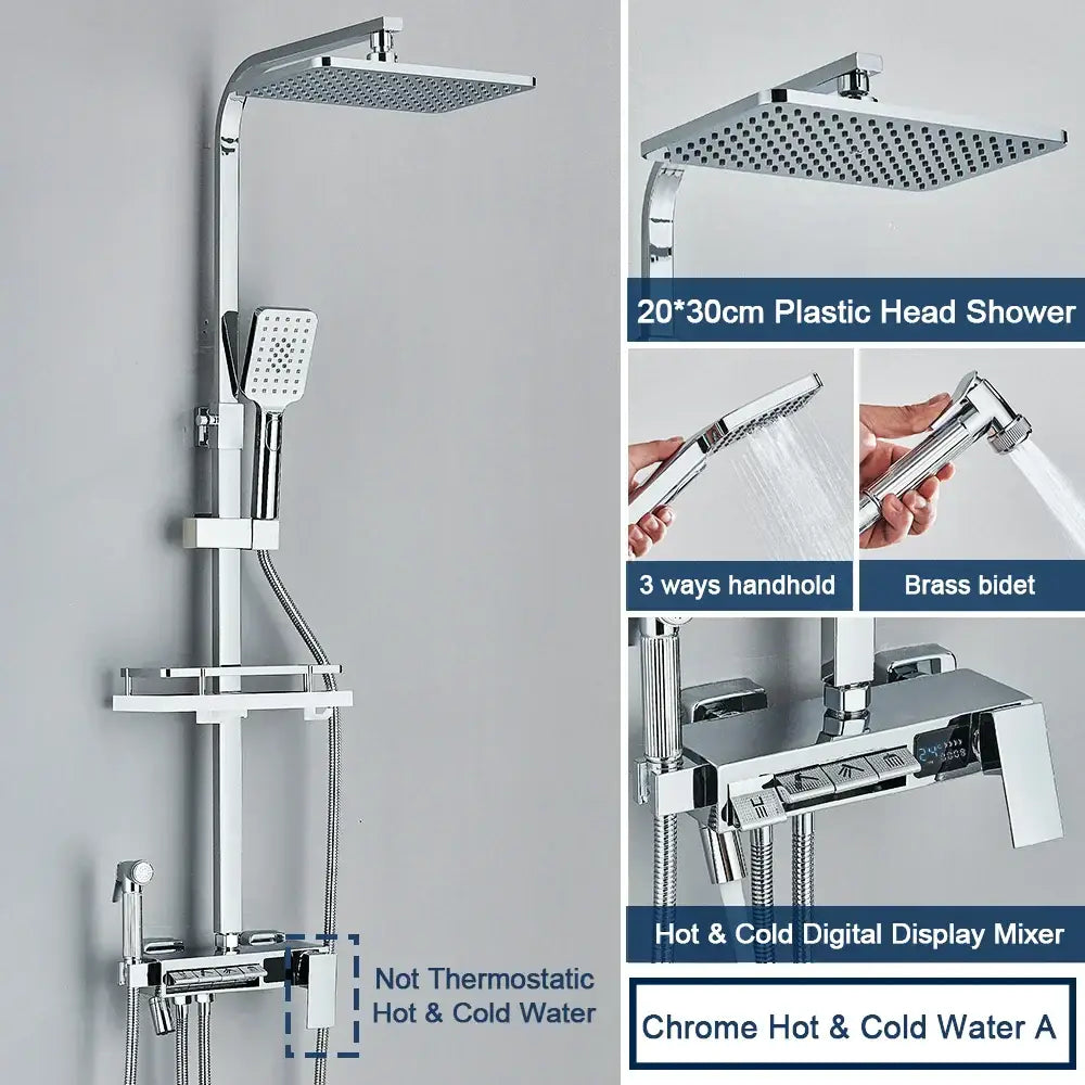 Chrome digital display shower system with tub spout bathroom