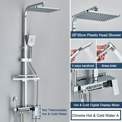 Chrome digital display shower system with tub spout bathroom