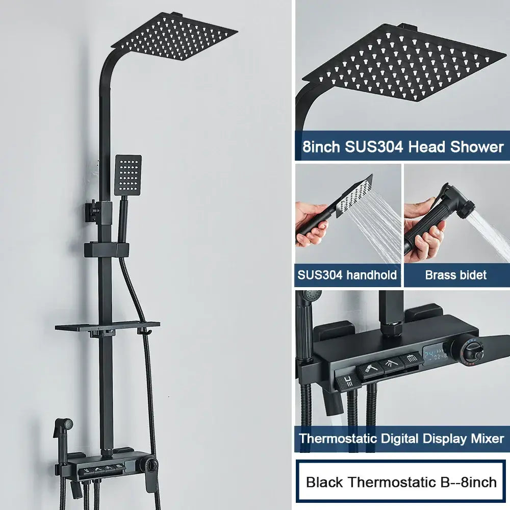 Chrome digital display shower system with tub spout bathroom