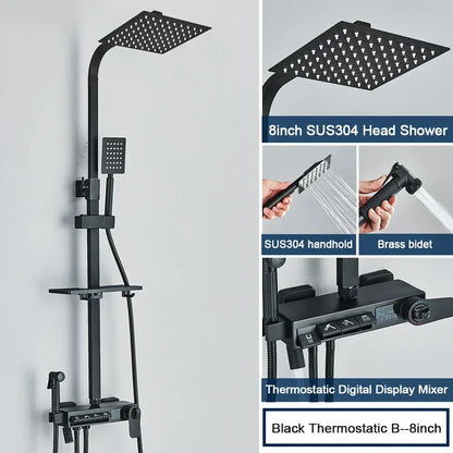 Chrome digital display shower system with tub spout bathroom