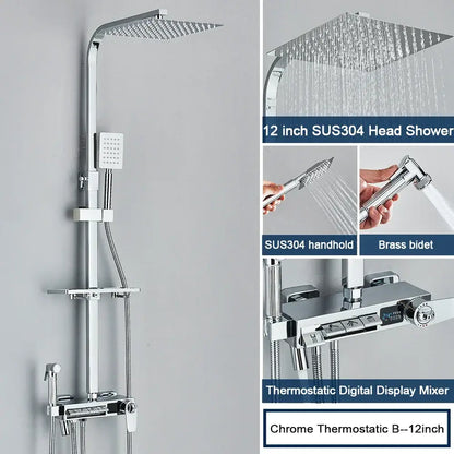 Chrome digital display shower system with tub spout bathroom
