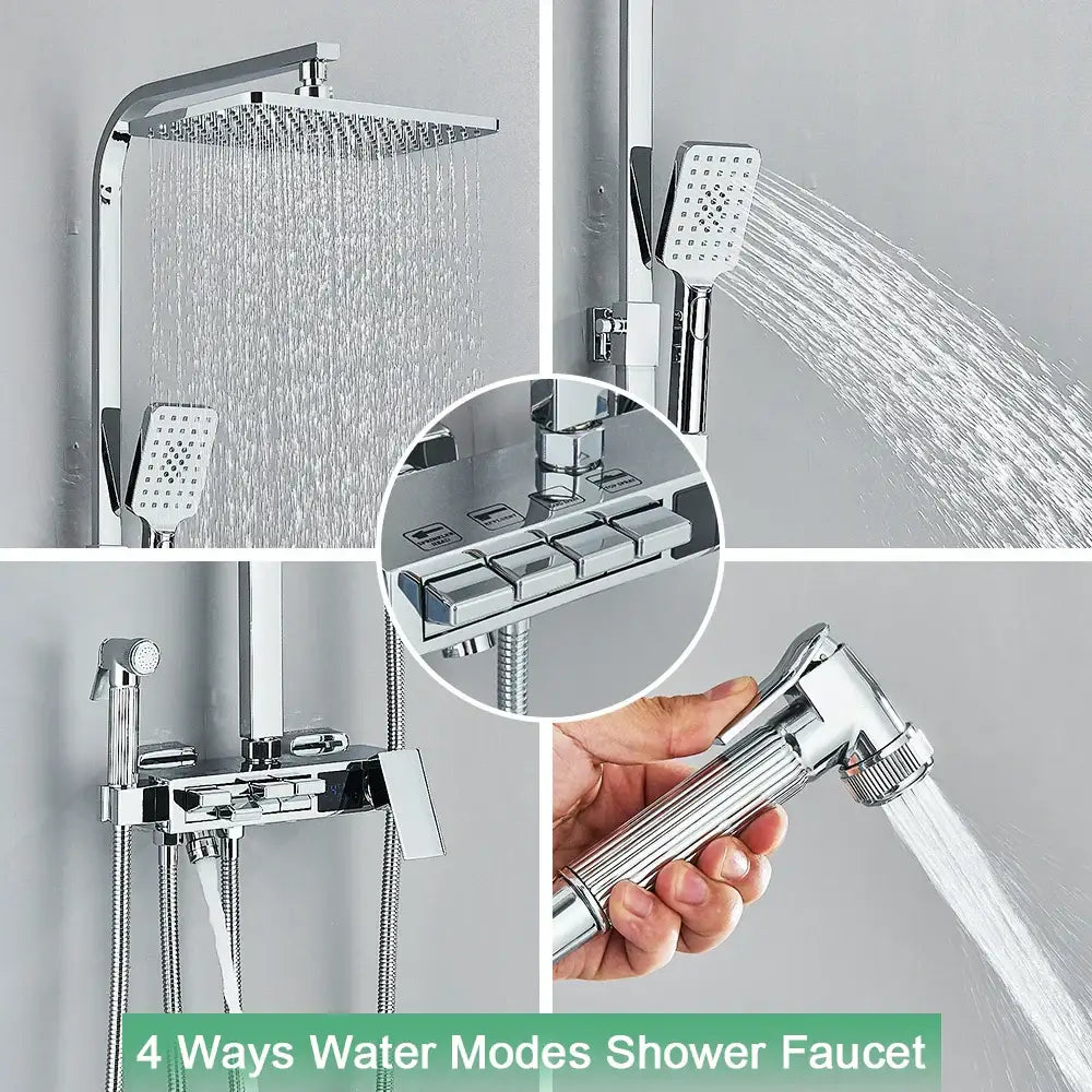 Chrome digital display shower system with tub spout bathroom