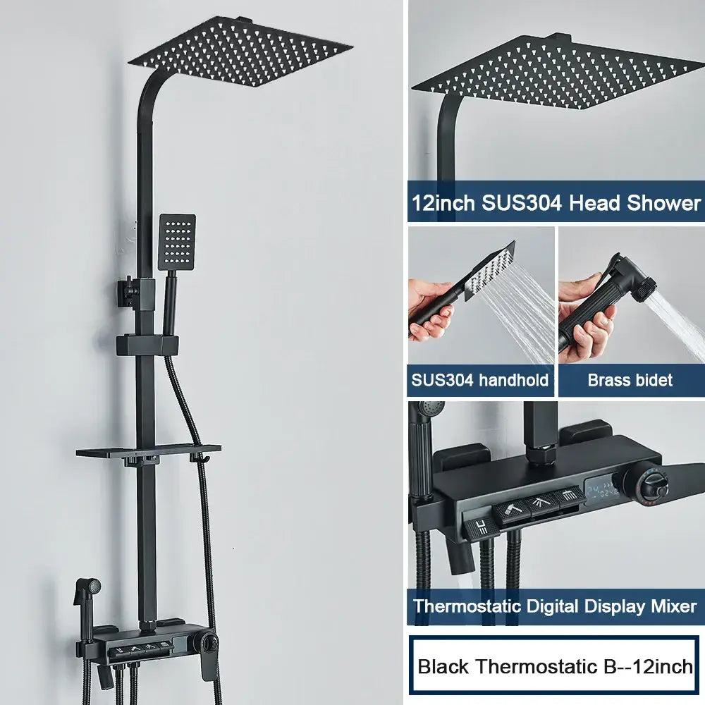 Chrome digital display shower system with tub spout bathroom