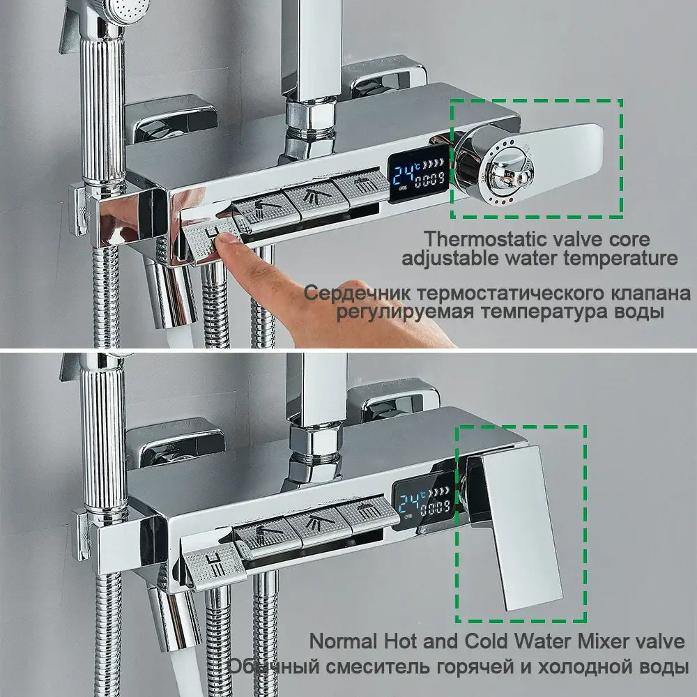 Chrome digital display shower system with tub spout bathroom
