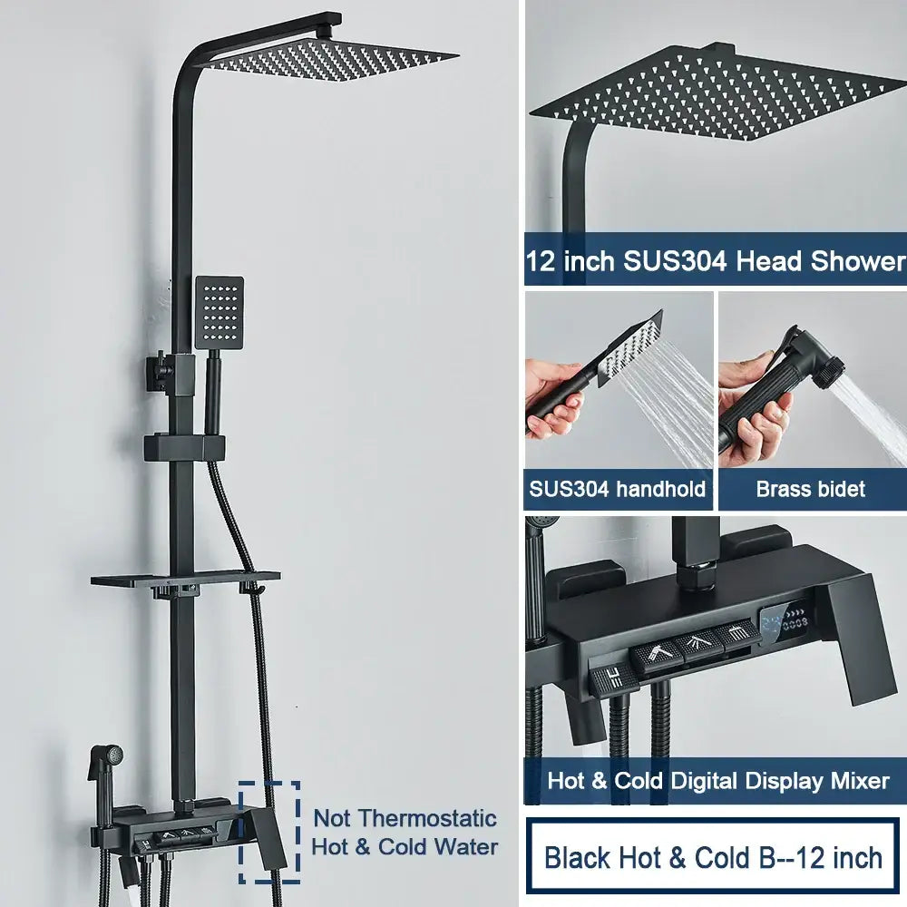 Chrome digital display shower system with tub spout bathroom