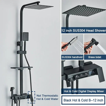 Chrome digital display shower system with tub spout bathroom
