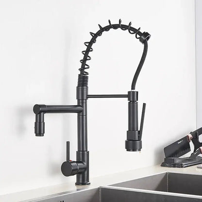 Chrome kitchen faucet with pull down spring hose