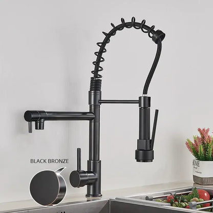 Chrome kitchen faucet with pull down spring hose