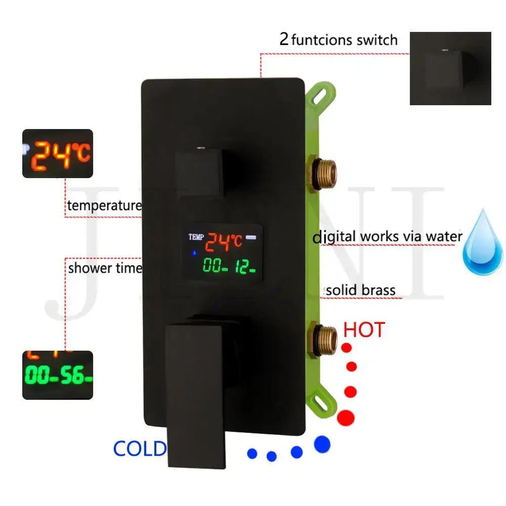 Chrome digital shower mixer valve control panel bathroom wall mount