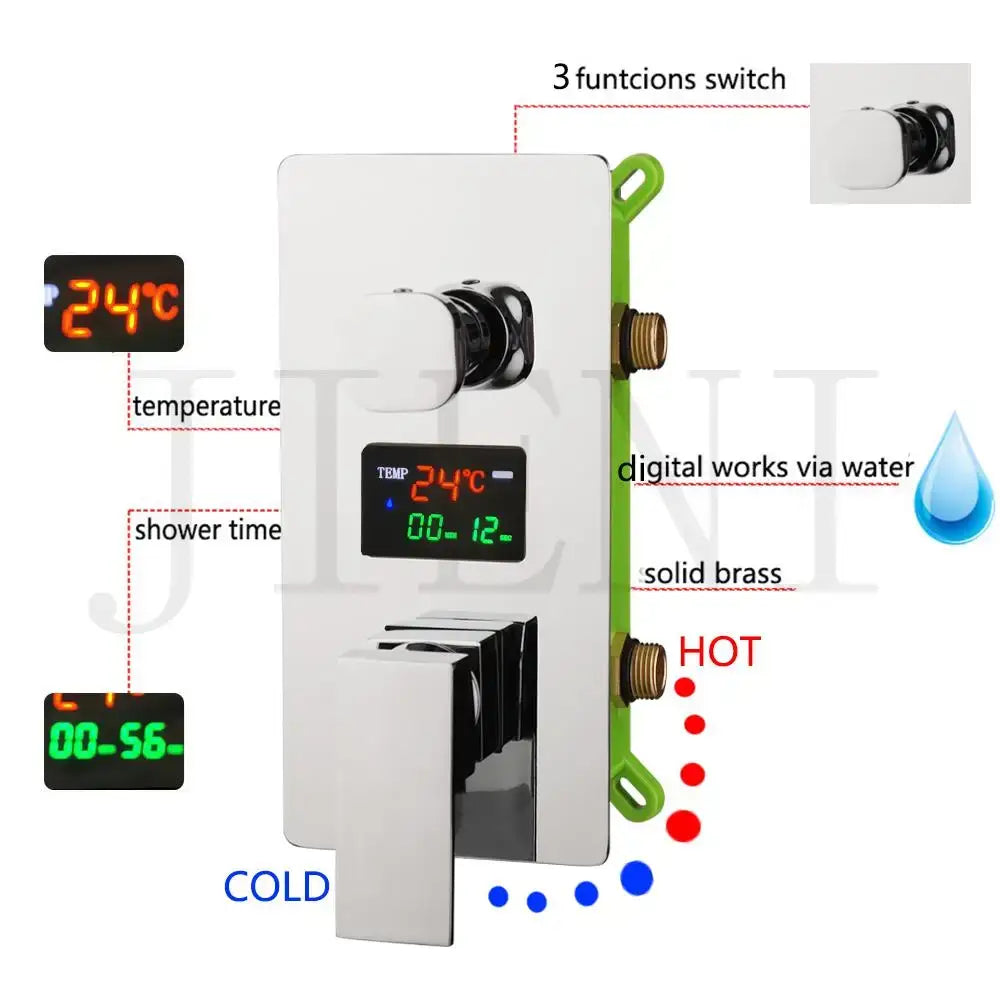 Chrome digital shower mixer valve control panel bathroom wall mount